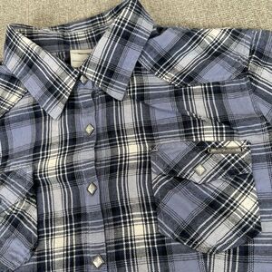Harley Davidson Womens 2XL Blue Plaid Button Up Shirt Motorcycle Pearl Snap